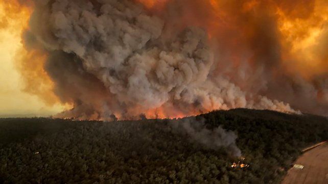 Impresionante. Un fuego imparable consume un bosque en Bairnsdale. La actual es la peor temporada de incendios en la historia del país.