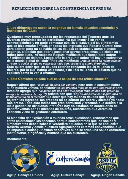Parte del comunicado emitido por la oposición.