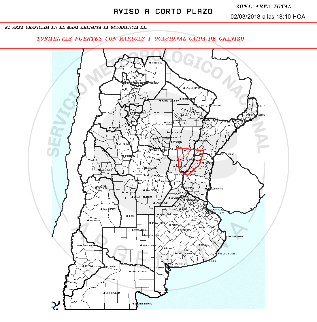 Emiten un aviso a corto plazo por tormentas fuertes y granizo para la ciudad de Santa Fe