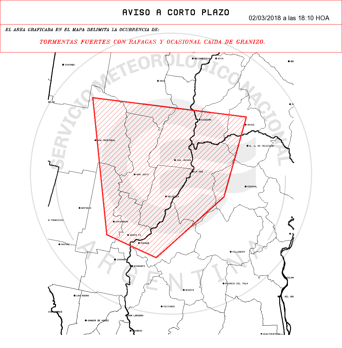 Emiten un aviso a corto plazo por tormentas fuertes y granizo para la ciudad de Santa Fe
