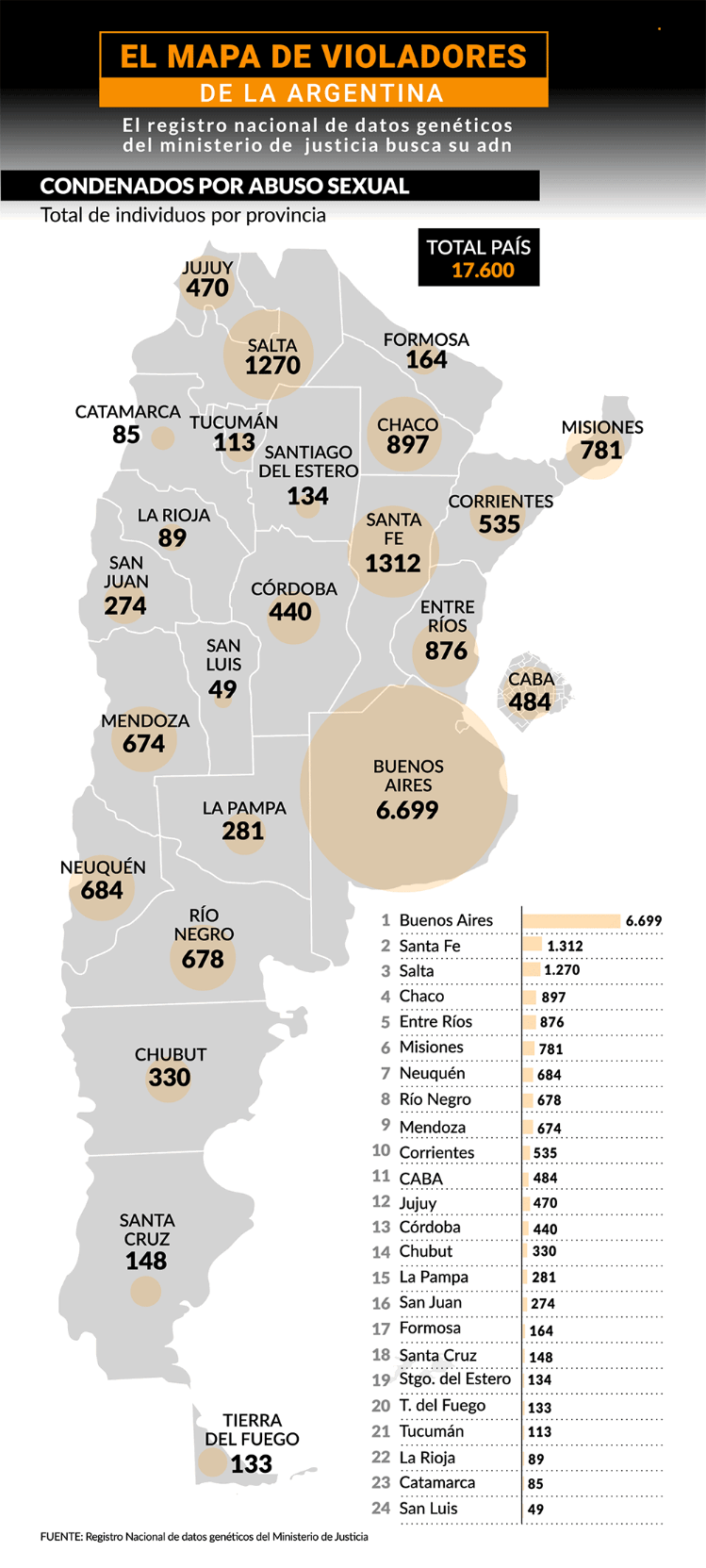 El mapa de las provincias con más violadores en el país: hay más de 23 mil delincuentes