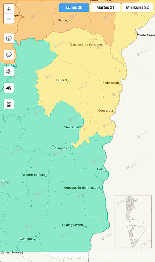 El SMN emitió un alerta por tormentas para el norte de la provincia de Entre Ríos. Hay cinco departamentos entrerrianos bajo alerta amarillo