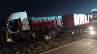 El camión que participó en el choque en ruta 90, entre Alcorta y Carreras.