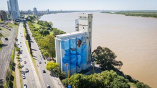 El mural del artista Martín Ron ya puede verse casi finalizado en la fachada de los Silos Davis.