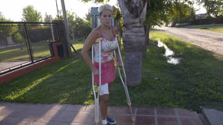 Mariana Ortigala luego de haber sufrido un atentado en un chalet de Roldán en 2020