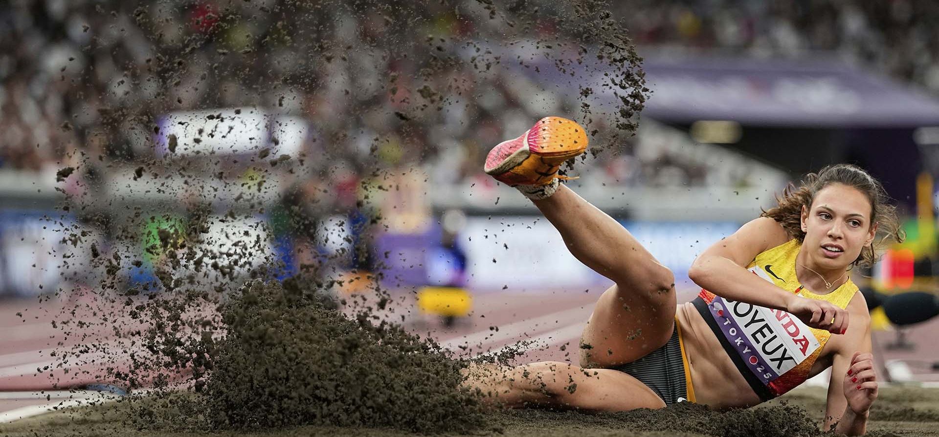 La alemana Caroline Joyeux intenta la final de triple salto femenino en el Campeonato Mundial de Atletismo de Tokio, el jueves 18 de septiembre de 2025. (Foto AP/Matthias Schrader) La alemana Caroline Joyeux intenta la final de triple salto femenino en el Campeonato Mundial de Atletismo de Tokio, el jueves 18 de septiembre de 2025. (Foto AP/Matthias Schrader)