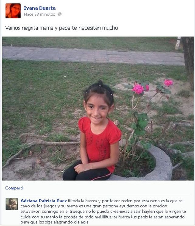 Aylén, la nena que cayó del juego, sigue grave y en terapia intensiva