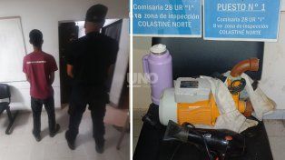 El detenido y los elementos recuperados tras el robo en Colastiné Norte