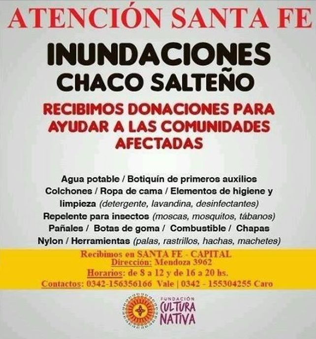 Santa Fe junta donaciones para los afectados por la crecida del Pilcomayo
