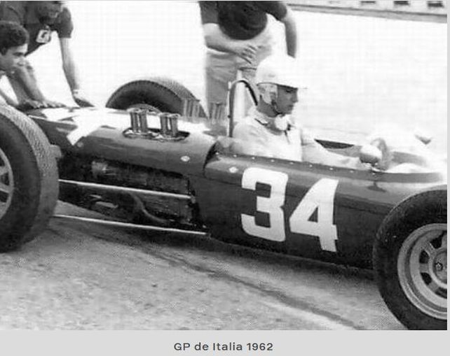 Nasif Estéfano y el De Tomasso en el GP de Italia del 62, primer intento para clasificarlo. En Inglaterra, y ya con el dorsal 27, sería el último.