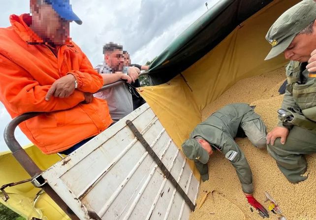 Los gendarmes revisaron el semi del camión donde encontraron la droga.