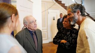 Martin Scorsese, Celina Murga y Joaquín Furriel después del estreno de la película El aroma del pasto recién cortado en el festival Tribeca en Nueva York.