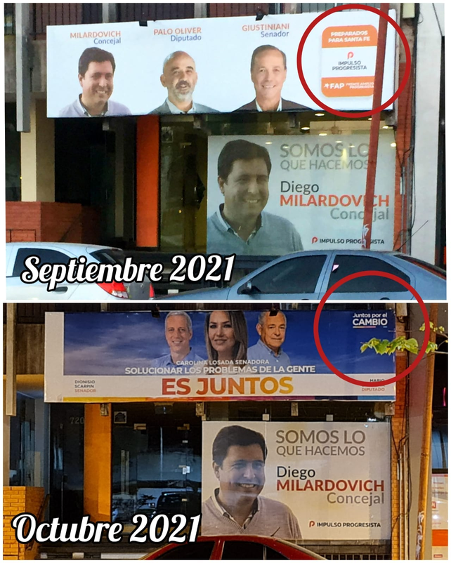 En el local partidario de Diego Milardovich había un cartel en septiembre y otro en octubre, sostienen desde la UCR Venado Tuerto.