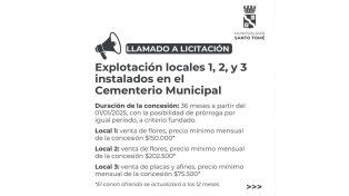 Licitación Pública para la explotación de locales instalados en Cementerio Municipal en Santo Tomé