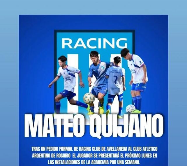 Mateo Quijano: estaba sin club, entrenaba sólo, llegó a Rosario y hoy se ilusiona con Racing