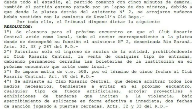 Central aclaró que la sanción de la AFA será sólo para el sector de la platea baja