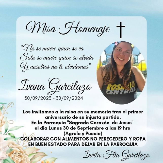 Invitación a la misa en conmemoración por Ivana Garcilazo