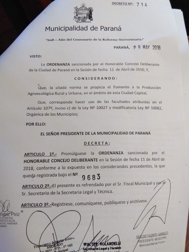 Quedó firme la Ordenanza que promueve la Agroecología en Paraná
