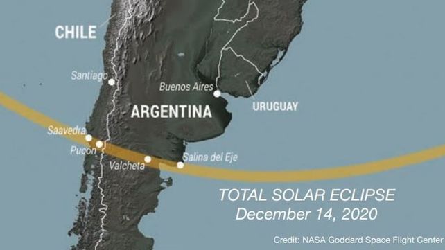 Su paso. La franja donde la luna tapará el sol y se oscurecerá la tarde.