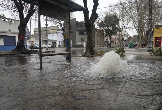El agua derramada anegó la vereda y la calzada.&nbsp;