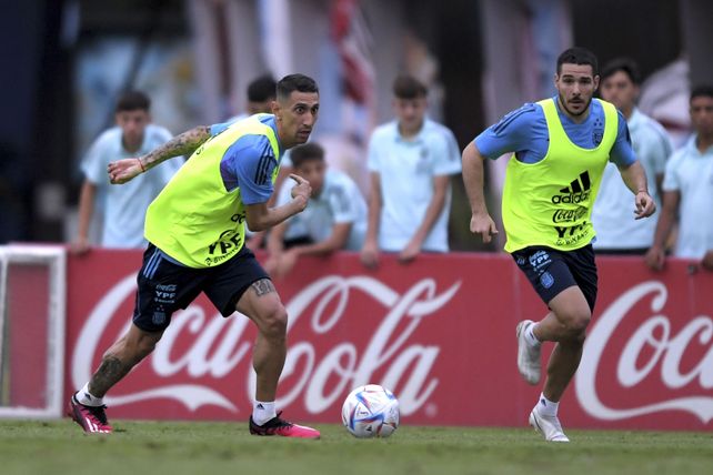 Di María durante el entrenamiento de este jueves en el predio que la AFA posee en Ezeiza.