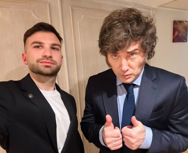 El presidente Javier Milei y el financista Mauricio Novelli, uno de los protagonista del escándalo cripto. 