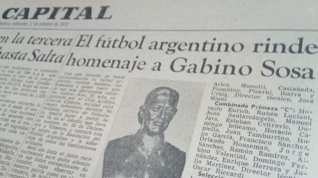 El 11 de octubre de 1972 el Diario La Capital anuncia la ceremonia de tributo a Gabino Sosa del día posterior en el estadio charrúa.&nbsp;