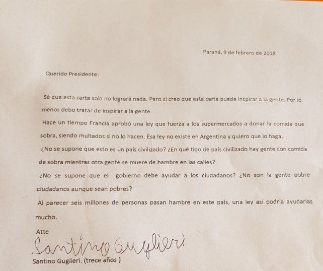 Esta es la carta enviada a Presidencia de la Nación.