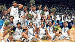 El seleccionado argentino de básquet, medalla de oro en Atenas.