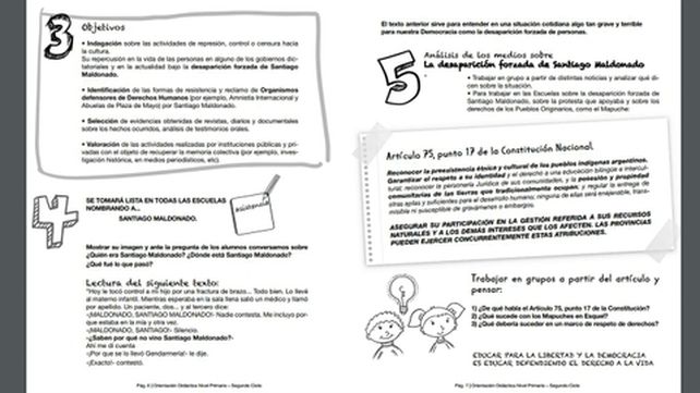 material. Páginas del cuadernillo aparecido ayer en las escuelas y elaborado por los sindicatos.