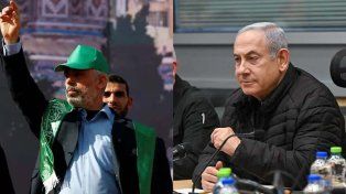 El líder de Hamas en Gaza Yahya Sinwar y el primer ministro israelí Benjamin Netanyahu.