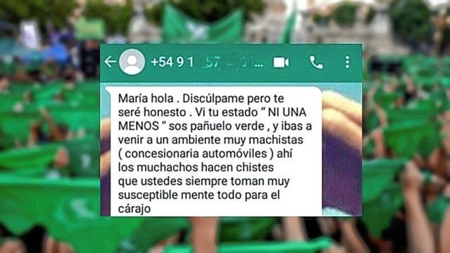 Belén no pudo comenzar a trabajar porque es pañuelo verde y prefirieron otro estilo de mujer