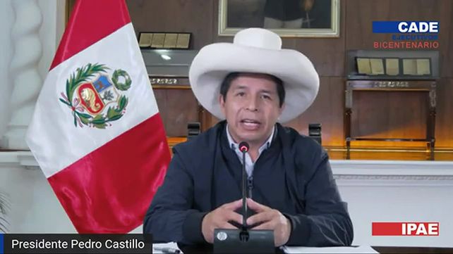 HORAS RECIENTES. Pedro Castillo en su exposición ante los ejecutivos empresarios de Cade.