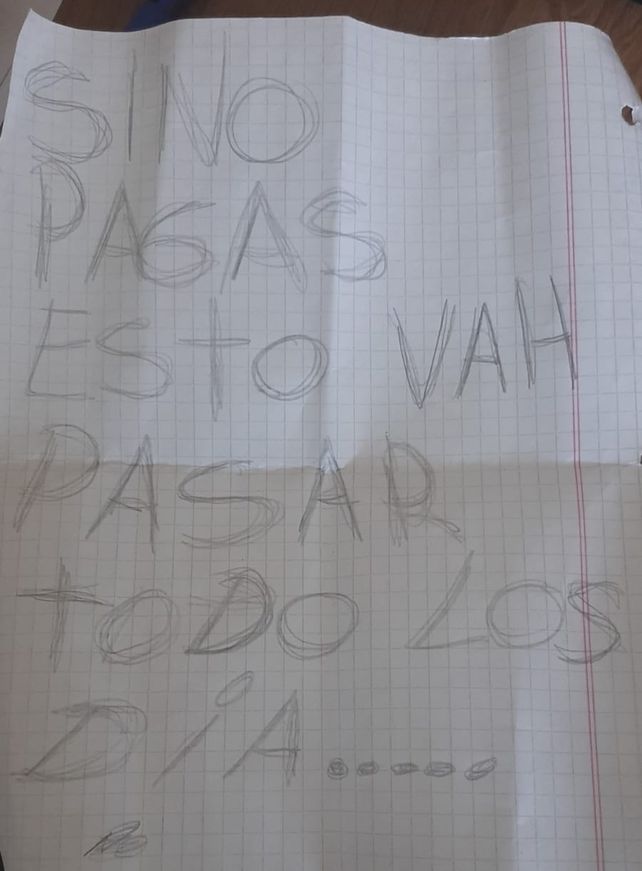La nota que le hicieron llegar al vecino de barrio Tío Rolo.
