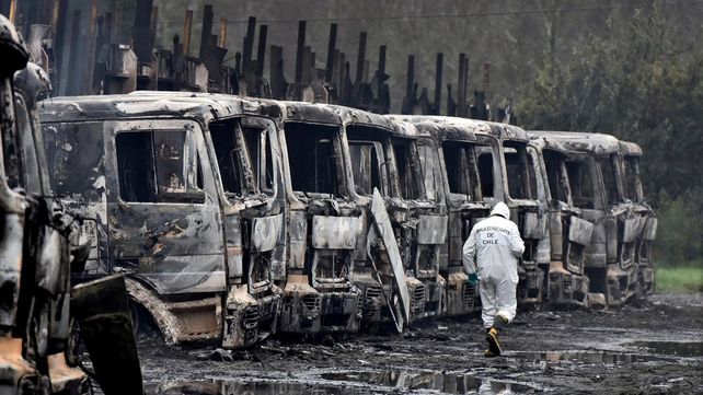 Saldo. Un carabinero toma fotos para el peritaje. El lugar está en la región de Los Ríos
