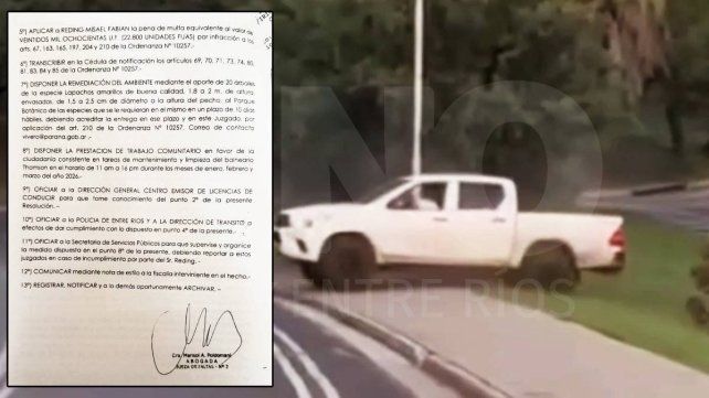 De viral a sancionado: joven conductor deberá pagar una multa millonaria, reforestar y limpiar el balneario de Paraná