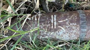 Shrapel, un proyectil de la Primera Guerra Mundial, hallado en Baigorria.