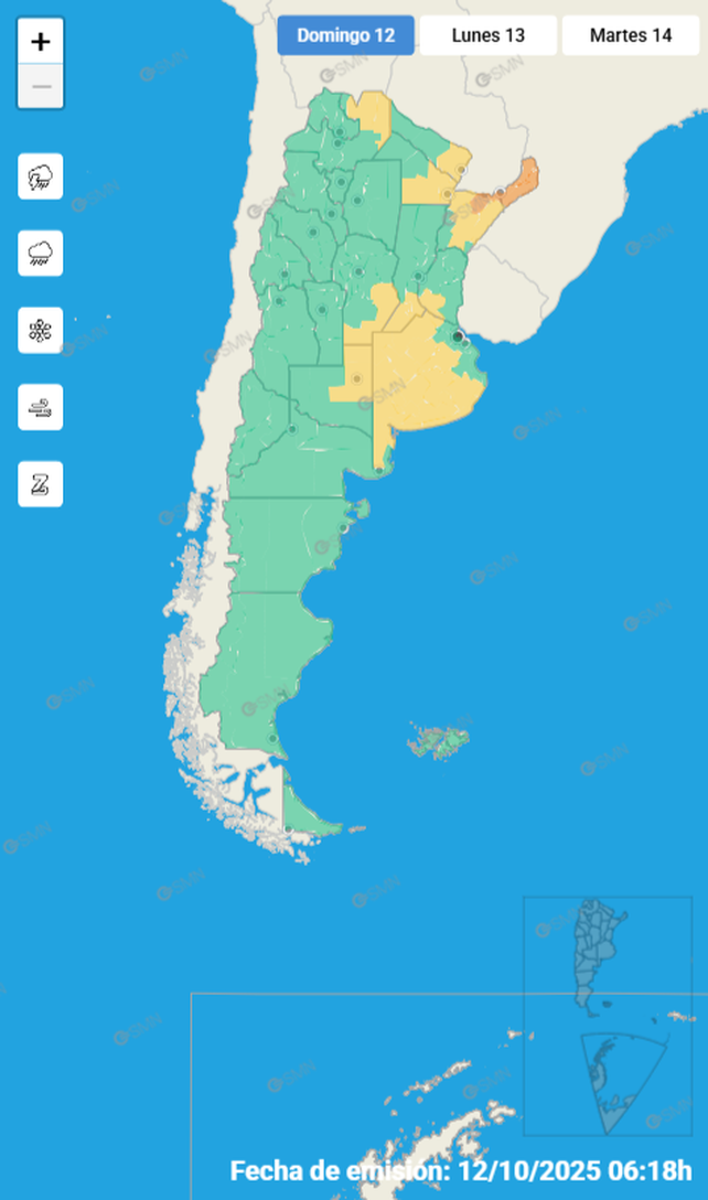 SMN: persiste el alerta amarilla por vientos para una parte de Entre Ríos
