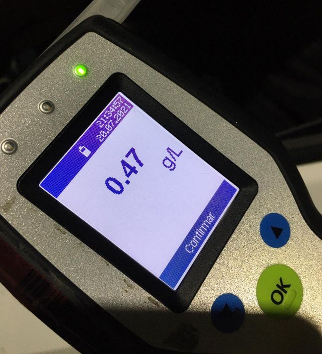 Uno de los test de alcoholemia que dio positivo.&nbsp;
