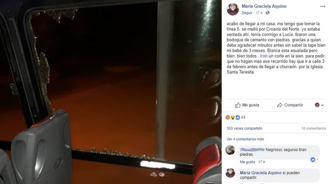 Otra vez apedrearon un colectivo e hirieron a un pasajero