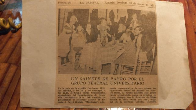 La sección Especáculos del domingo 18 de marzo de 1973 con el anuncio de una función de la obra “Mientraiga”