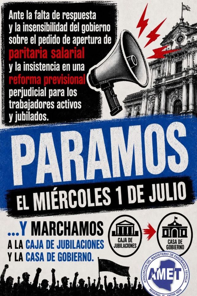 AMET se sumó a Agmer y anunció paro y movilización para el miércoles