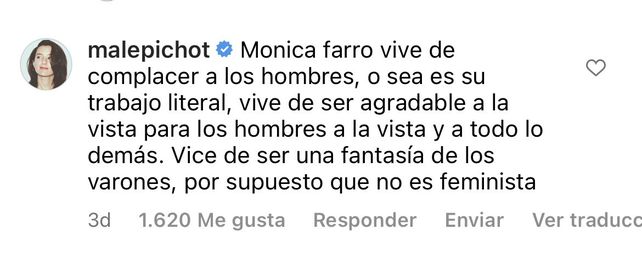 La respuesta de Pichot en el posteo de Instagram de Sol Despeinada (via @sol_despeinada)