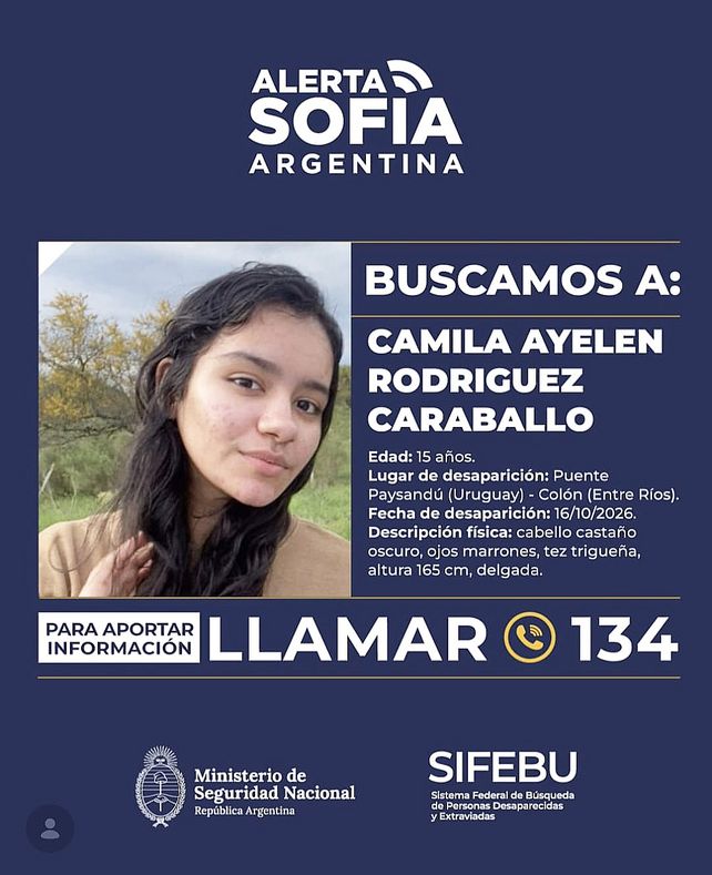 La adolescente Camila Ayelén Rodríguez Caraballo fue vista por última vez en la zona del puente Paysandú