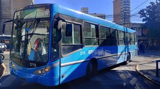 El parabrisas del colectivo quedó deteriorado tras el impacto.