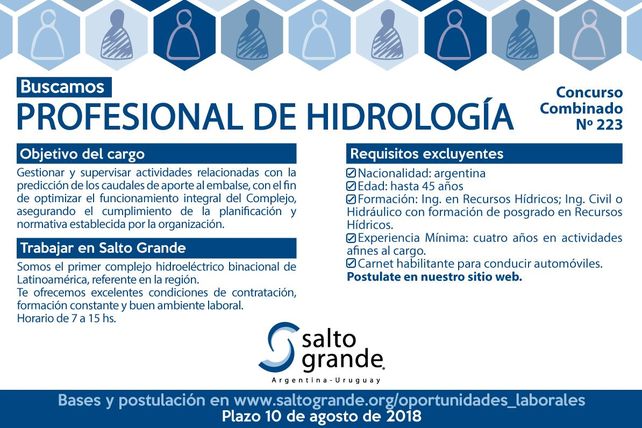 Salto Grande busca profesional de hidrología