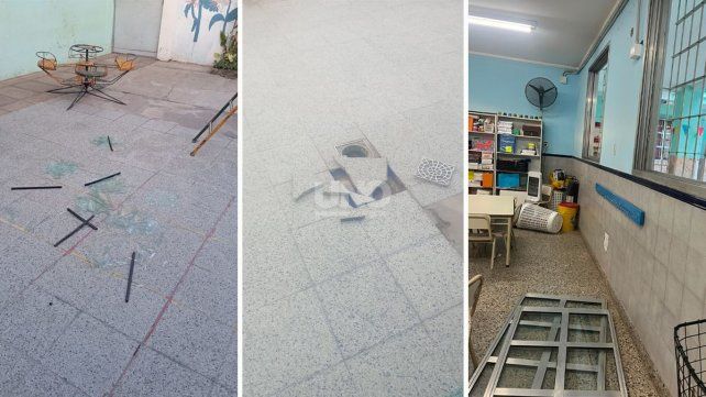 Los destrozos que provocaron los delincuentes tras ingresar al jardín de infantes de la escuela Padre Quioga