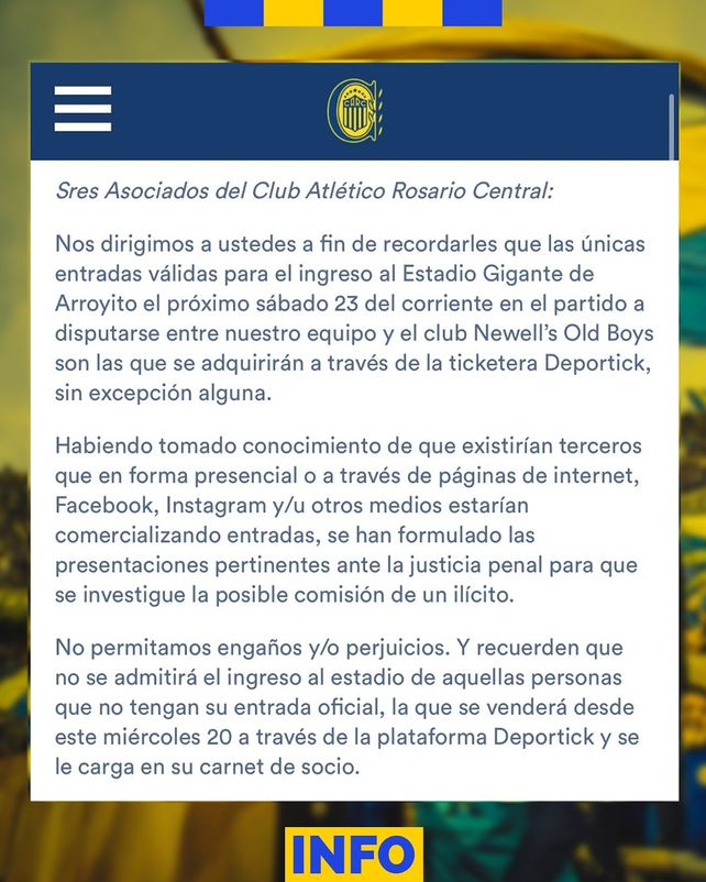 Central alertó sobre la venta de entradas falsas para el clásico y pidió que la Justicia investigue