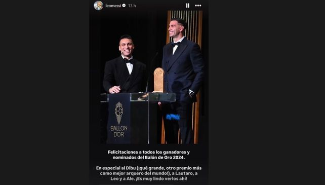 Lionel Messi felicitó al Dibu y Lautaro Martínez tras la gala del Balón de Oro