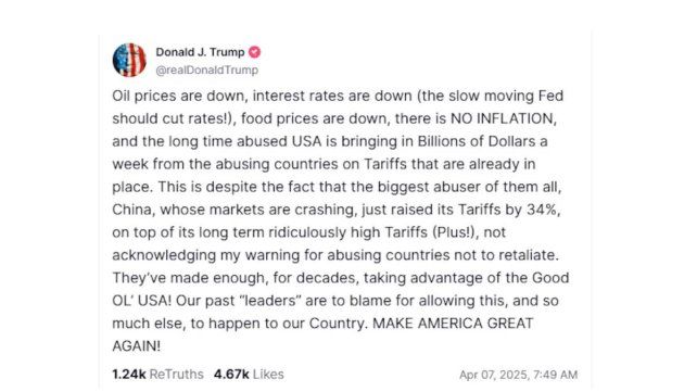 Donald Trump defendió sus aranceles y criticó a China